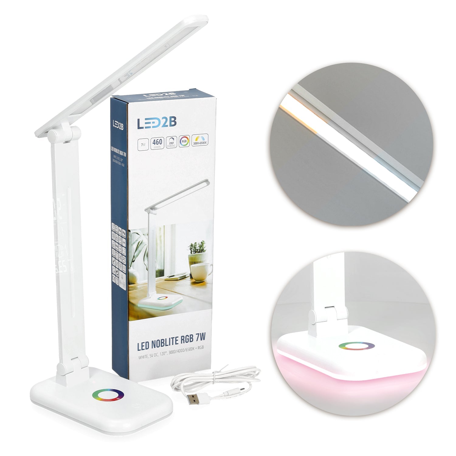 Lampka biurkowa LED 7W RGB USB 3 barwy światła 3CCT ściemniacz regulowana z podświetleniem nocnym - LAITICA