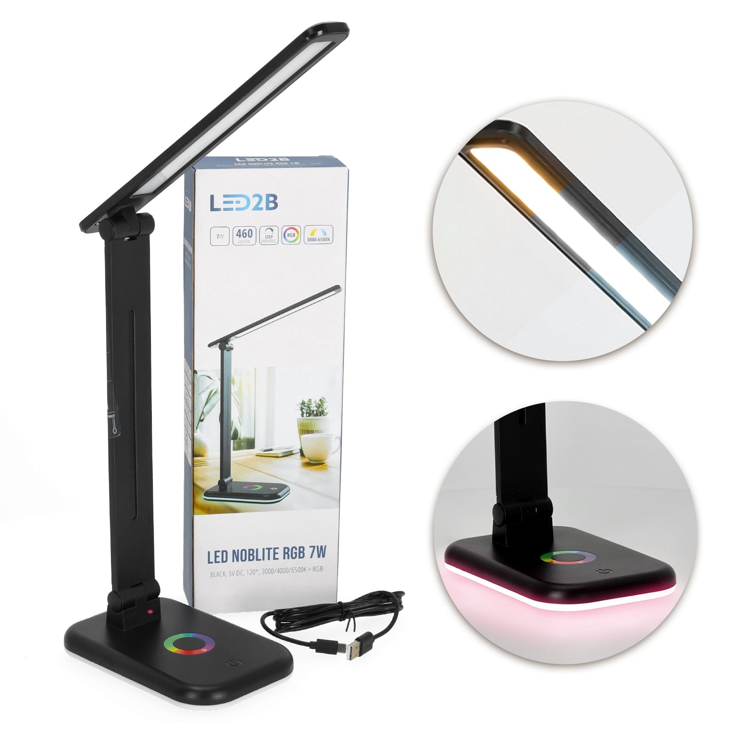 Lampka biurkowa LED 7W RGB USB 3 barwy światła 3CCT ściemniana z podświetleniem nocnym - LAITICA