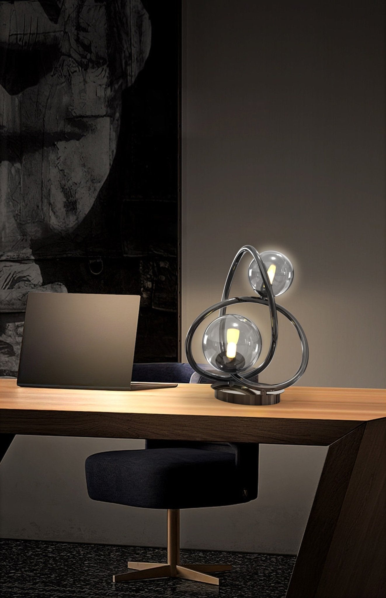 Lampka biurkowa MALTA 2 dymione klosze BARWA CIEPŁA dekoracyjna czarna - LAITICA