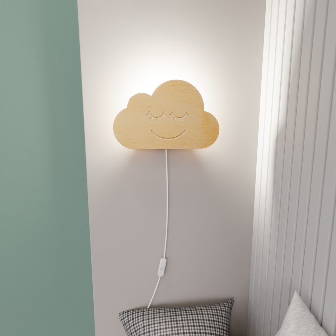 Lampka dziecięca kinkiet BAMBINO CHMURKA drewniana lampka dekoracyjna 1xE14 - LAITICA