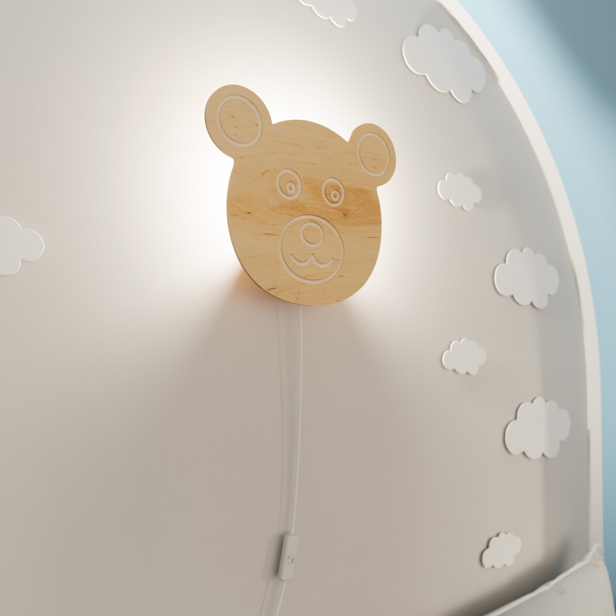 Lampka dziecięca kinkiet BAMBINO MIŚ drewniana lampka dekoracyjna 1xE14 - LAITICA