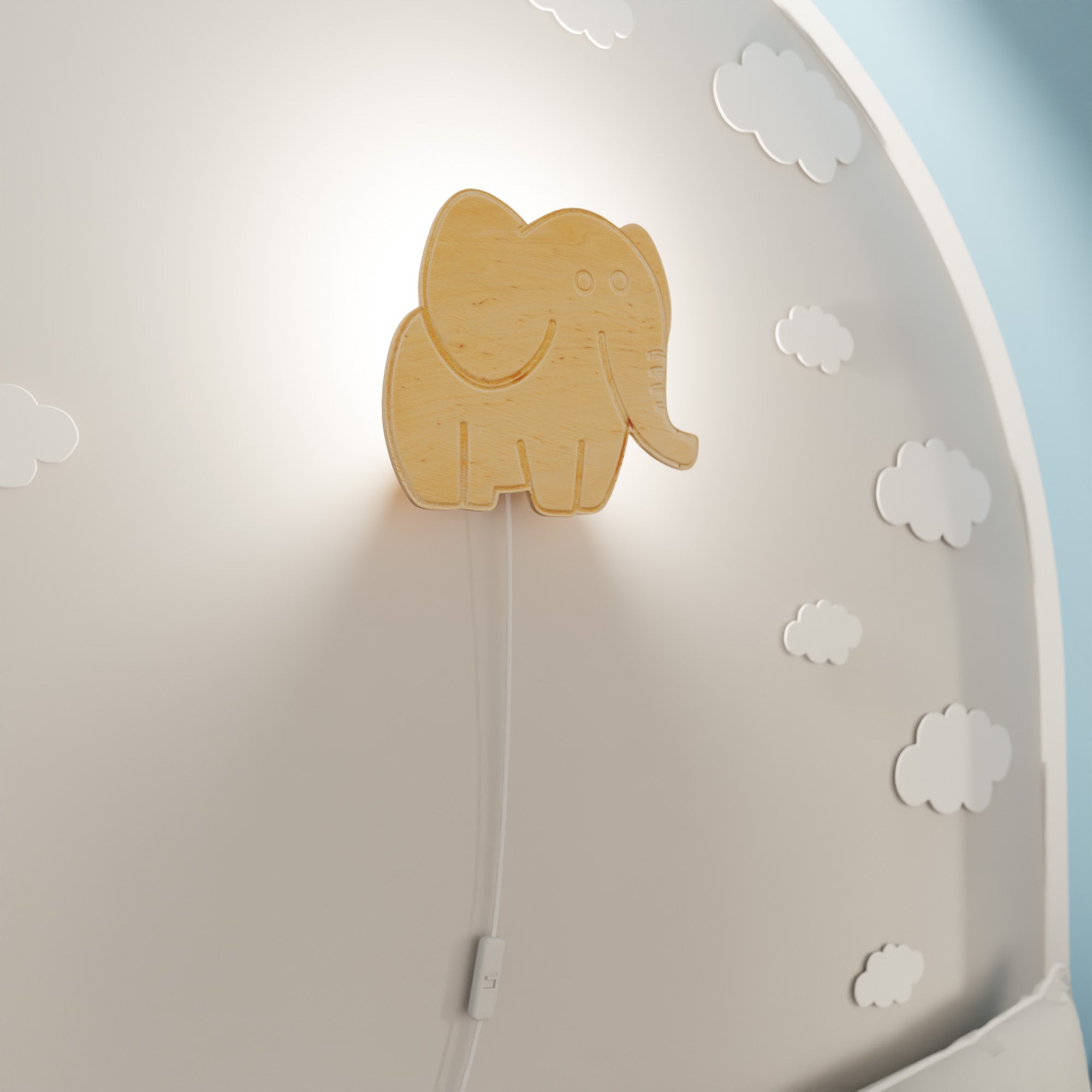 Lampka dziecięca kinkiet BAMBINO SŁOŃ drewniana lampka dekoracyjna 1xE14 - LAITICA