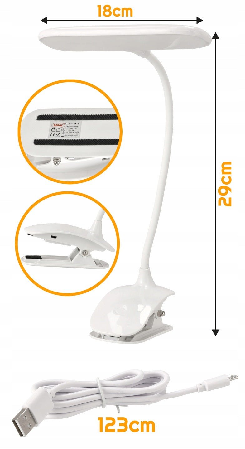 Lampka na biurko LED 5W barwa neutralna Z KLIPSEM - LAITICA