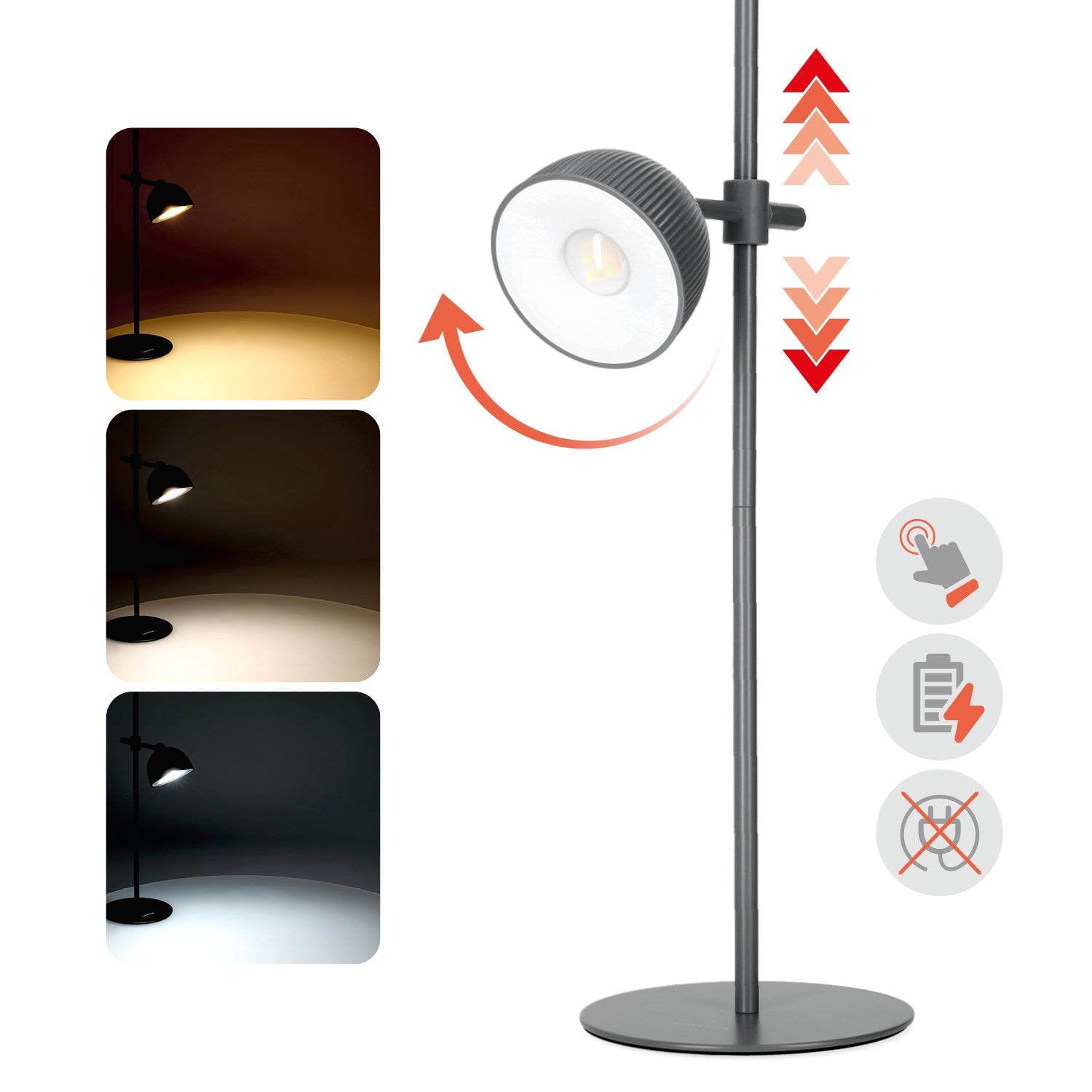 Lampka nocna LED bezprzewodowa szara z USB i regulacją światła – Laitica ORBI - LAITICA
