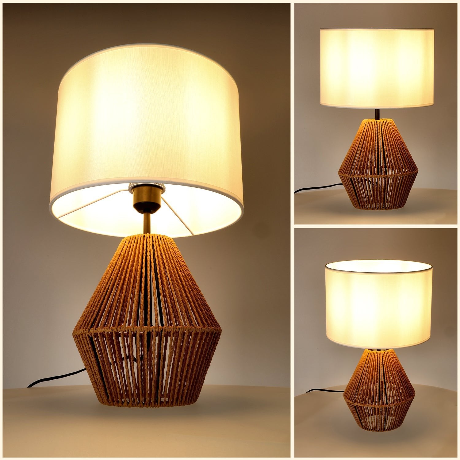 Lampka nocna Stołowa SIBU ST biały klosz STYL BOHO 1xE27 50cm Naturalna - LAITICA