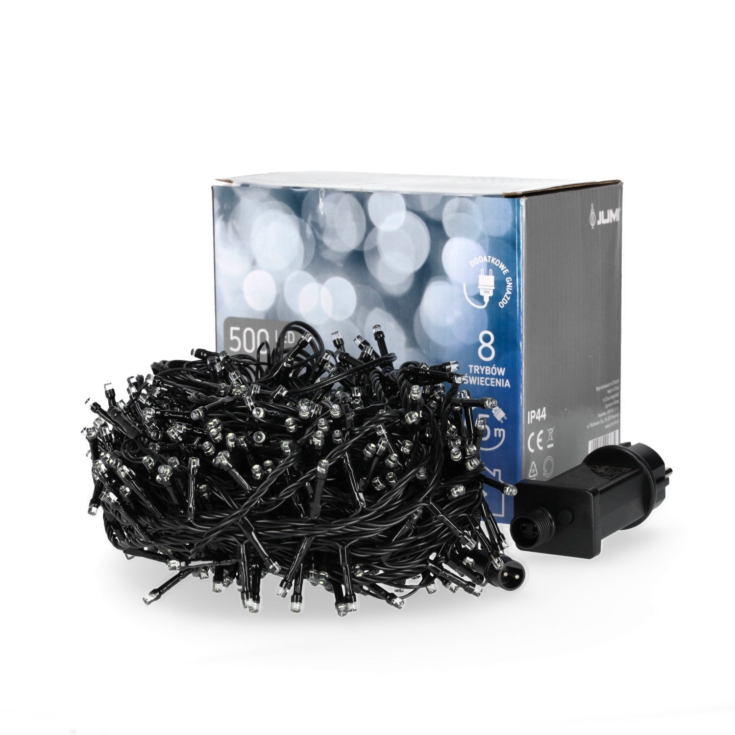 Lampki choinkowe 500 LED 8 funkcji dodatkowe gniazdo barwa zimna - LAITICA