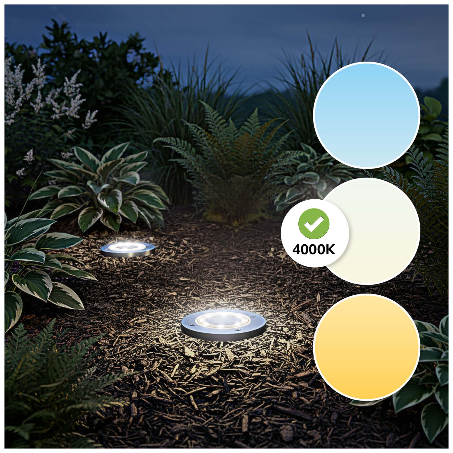 Lampki Solarne do ogrodu LED Dyski Gruntowe Wbijane 4000K IP44 - 4szt - LAITICA