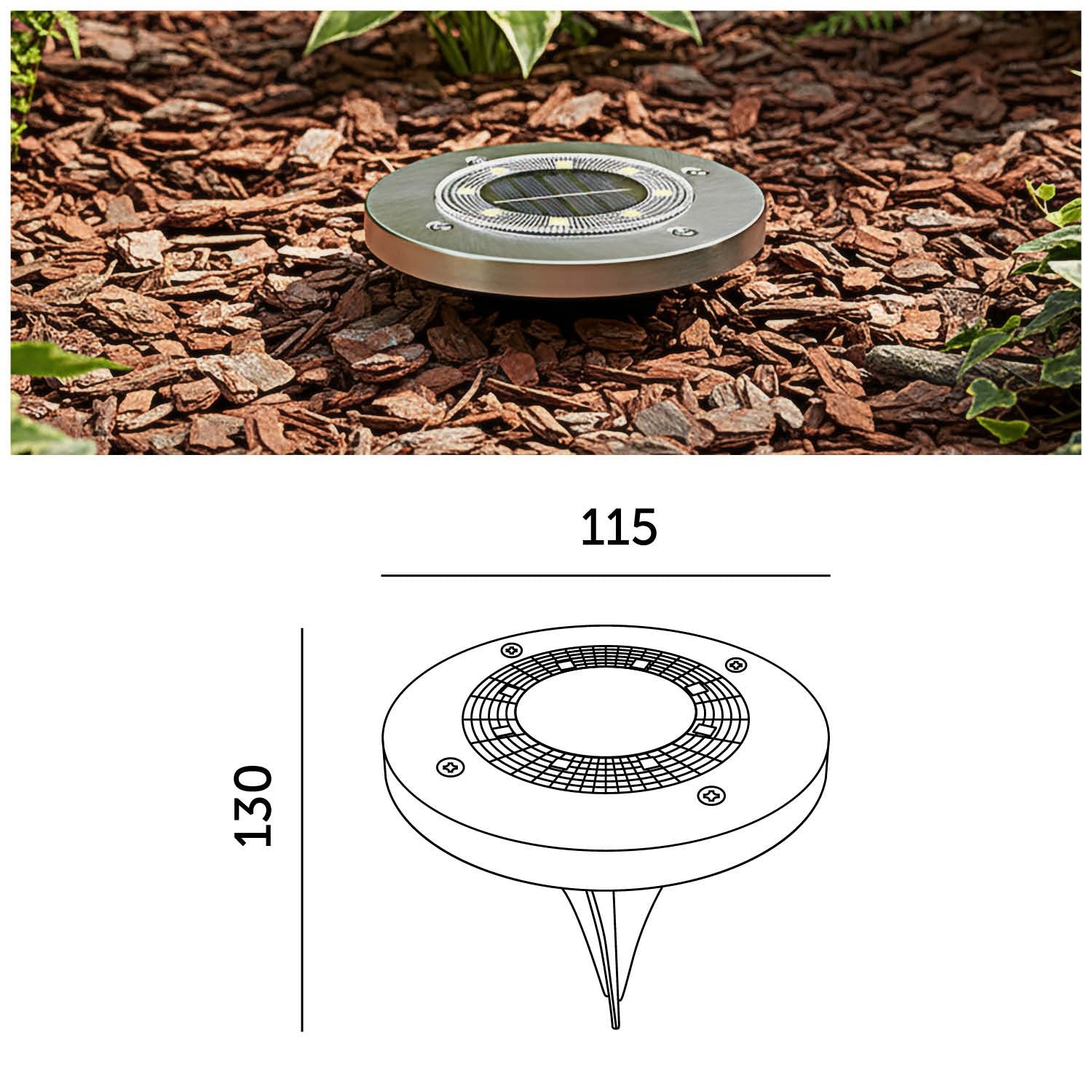 Lampki Solarne do ogrodu LED Dyski Gruntowe Wbijane 4000K IP44 - 4szt - LAITICA