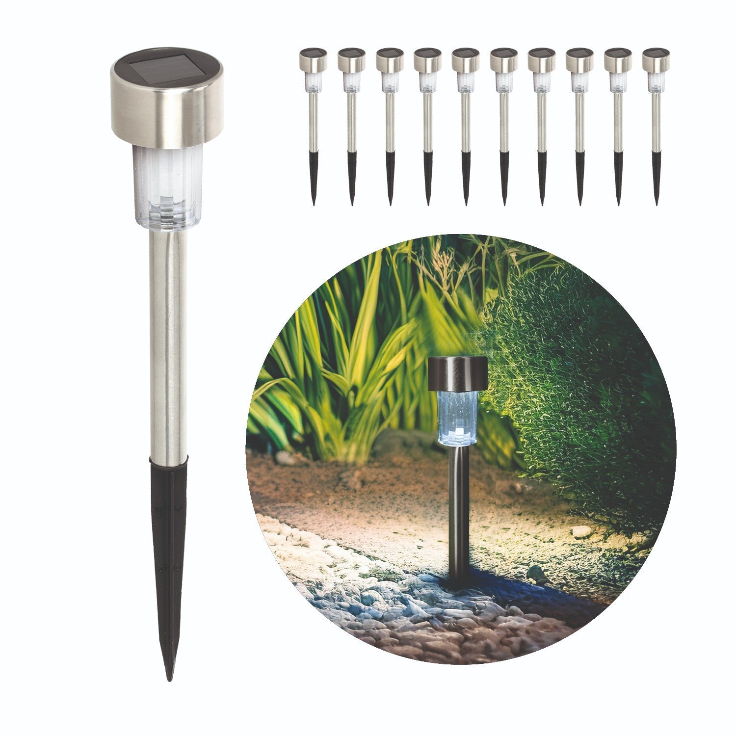 Lampy Solarne Ogrodowe LED 6000K – Lampki Solarne do Ogrodu - Zestaw 10szt - LAITICA