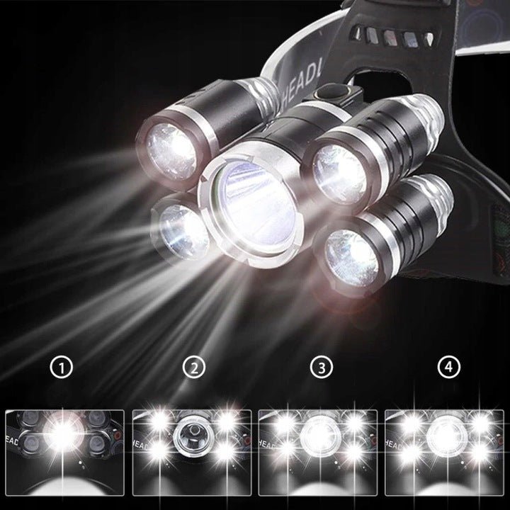 Latarka CZOŁOWA MOCNA czołówka 5x LED CREE XM - L T6 Regulowana 5 Trybów - LAITICA