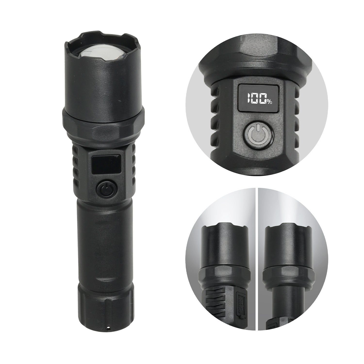 Latarka LED Mocna Kompaktowa z Regulacją Wiązki i Wyświetlaczem Naładowania 6000k - LAITICA