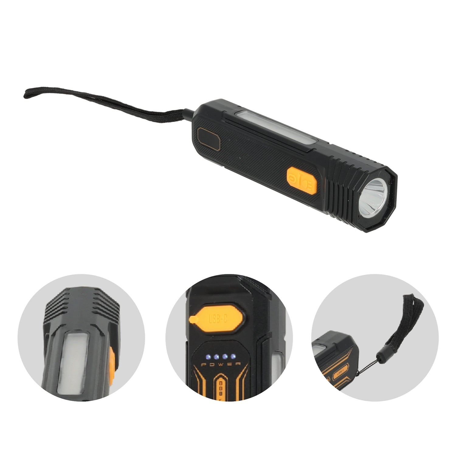 Latarka LED Taktyczna Wielofunkcyjna Akumulatorowa USB z Smyczą Podwójne Światło - LAITICA