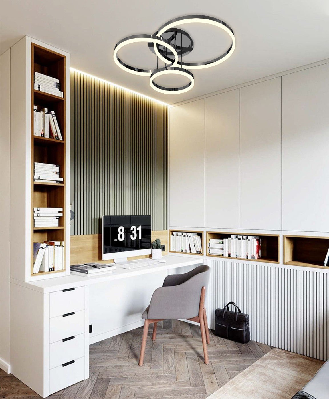 Ledowa lampa sufitowa MALTA czarne okręgi BARWA CIEPŁA nowoczesna stylowa - LAITICA