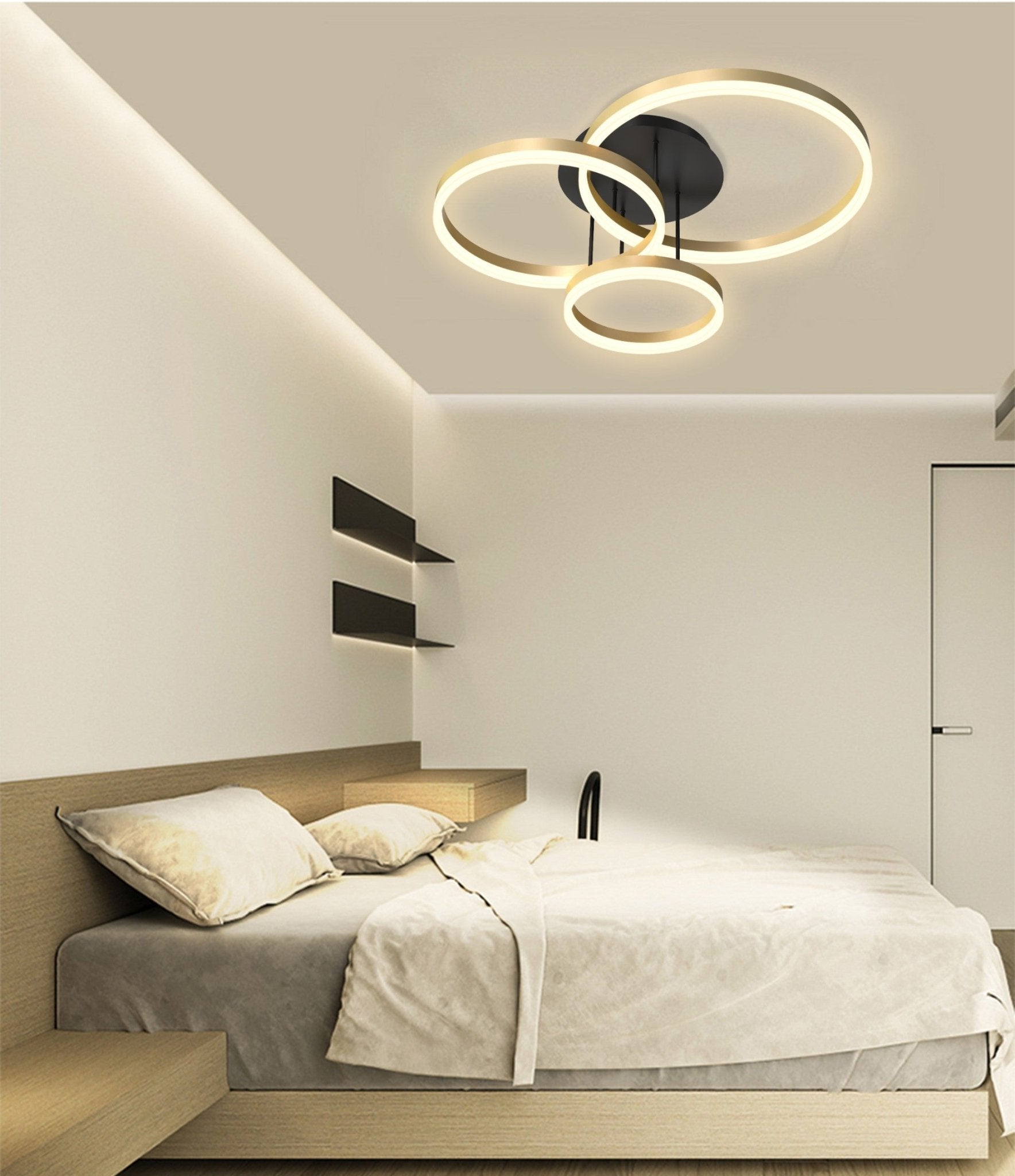 Ledowa lampa sufitowa MALTA złote okręgi BARWA CIEPŁA nowoczesna stylowa - LAITICA