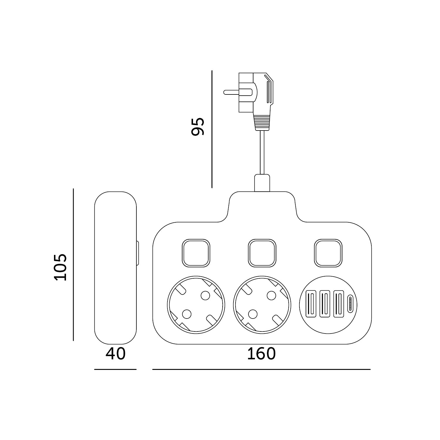 Listwa Zasilająca Wielofunkcyjna Rozdzielacz 2gn + 4x USB Czarny Ładowarka - LAITICA