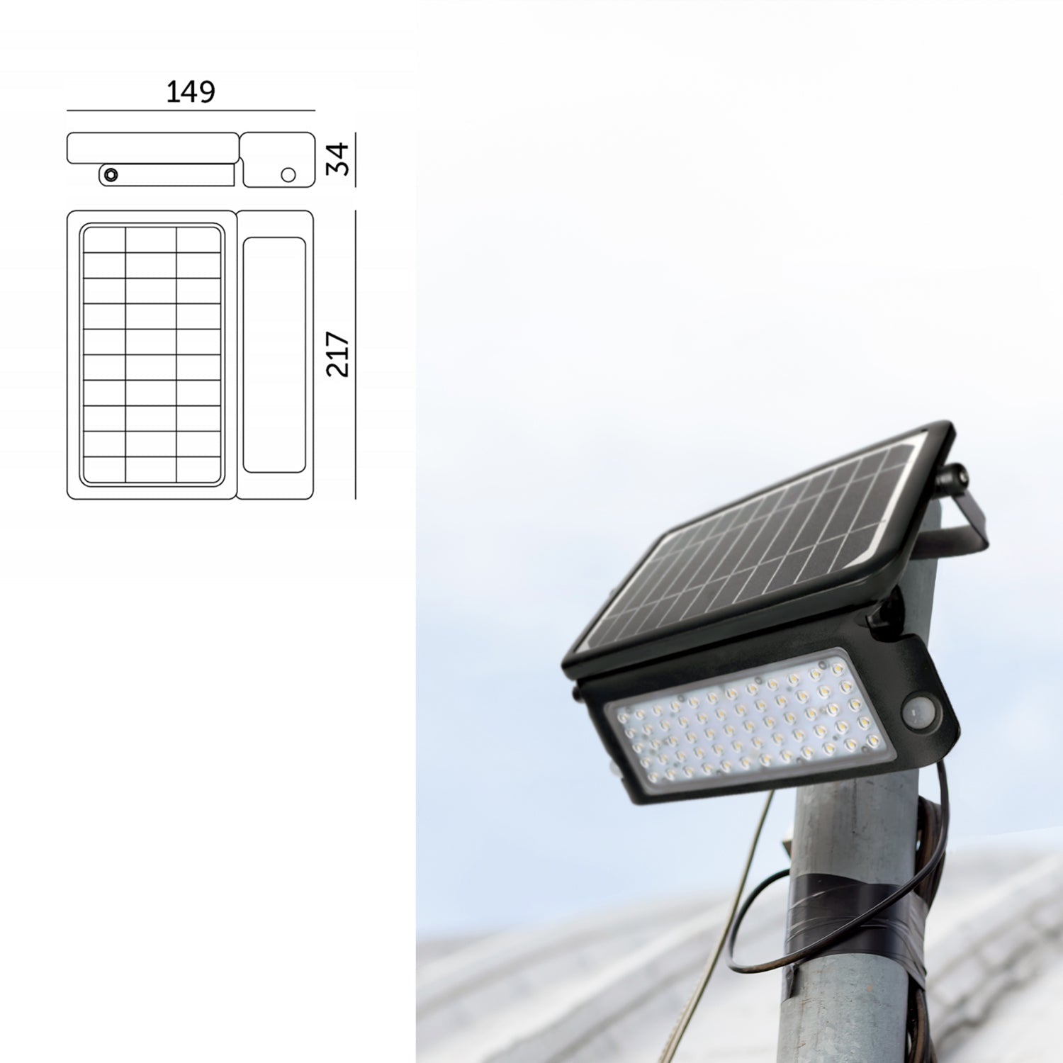 Naświetlacz solarny SUN 10W z czujnikiem ruchu i natężenia światła barwa neutralna biała - LAITICA