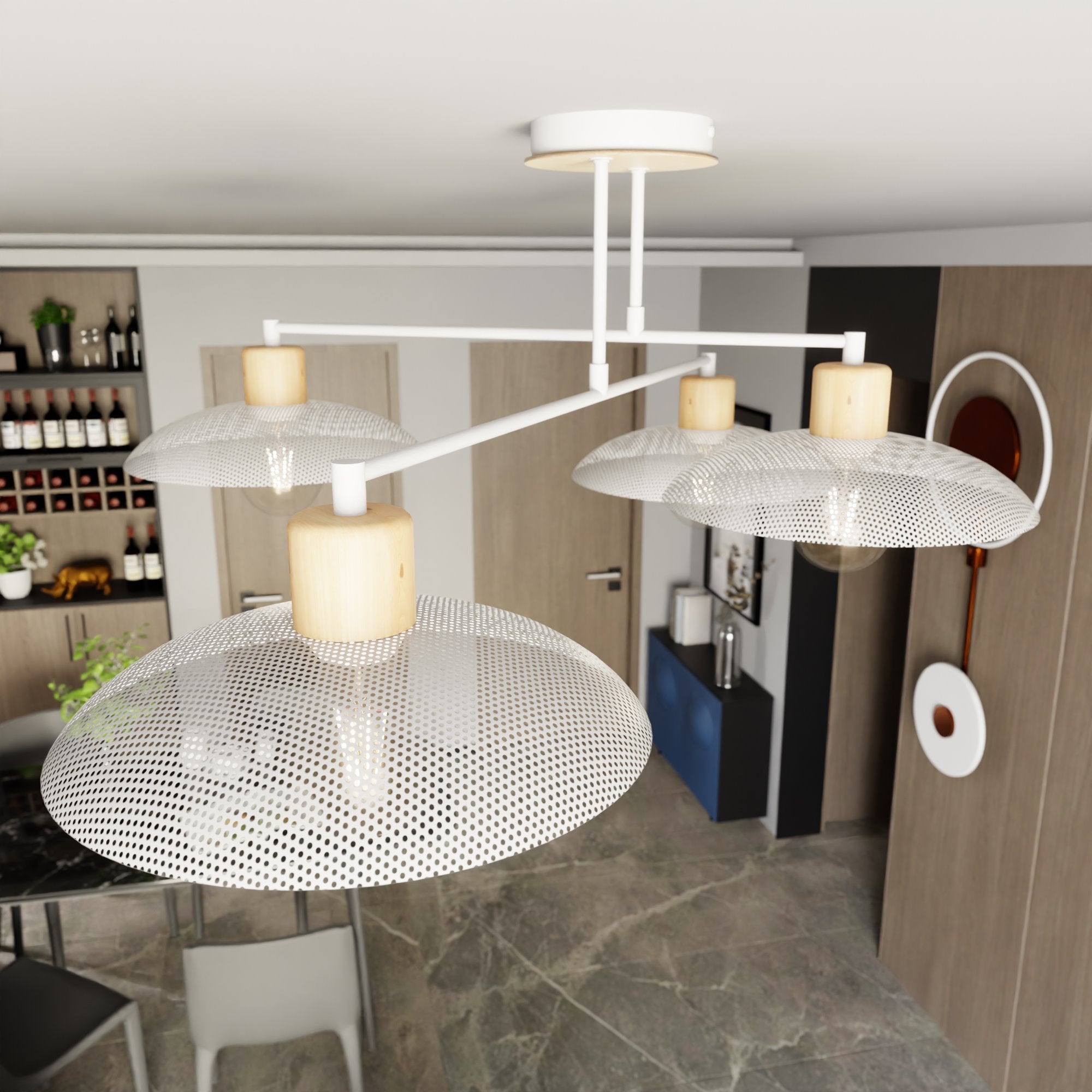 Nowoczesna lampa NELI SUFITOWA 4 punkty światła BIAŁE KLOSZE lampa wisząca - LAITICA