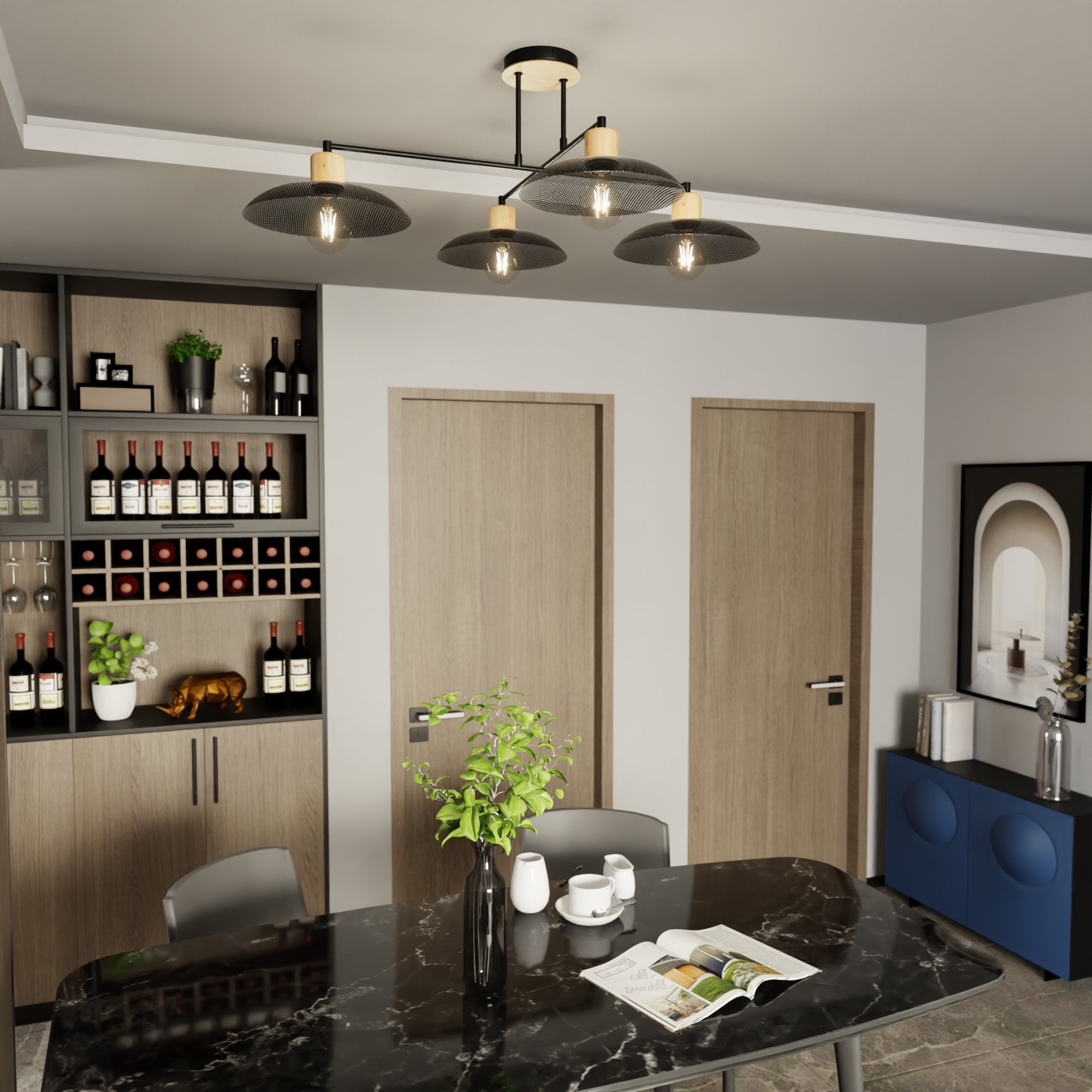 Nowoczesna lampa NELI SUFITOWA 4 punkty światła CZARNE KLOSZE lampa wisząca - LAITICA