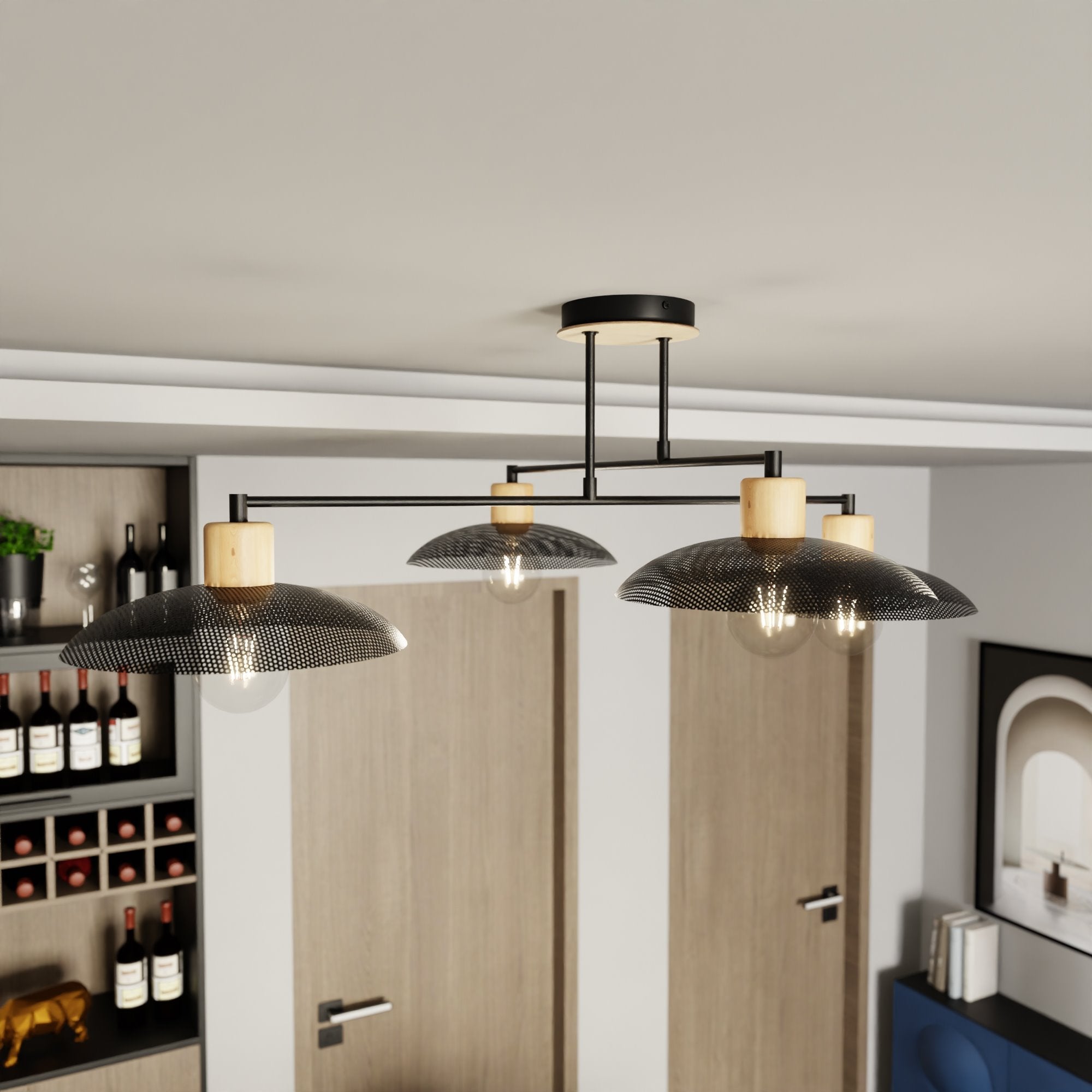 Nowoczesna lampa NELI SUFITOWA 4 punkty światła CZARNE KLOSZE lampa wisząca - LAITICA