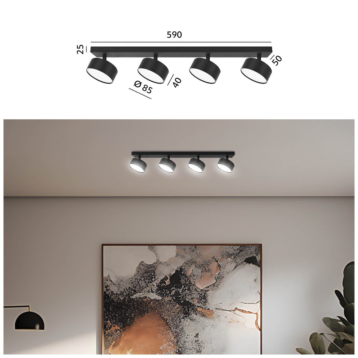 Nowoczesna lampa sufitowa natynkowa 4x GX53 czarna - LAITICA