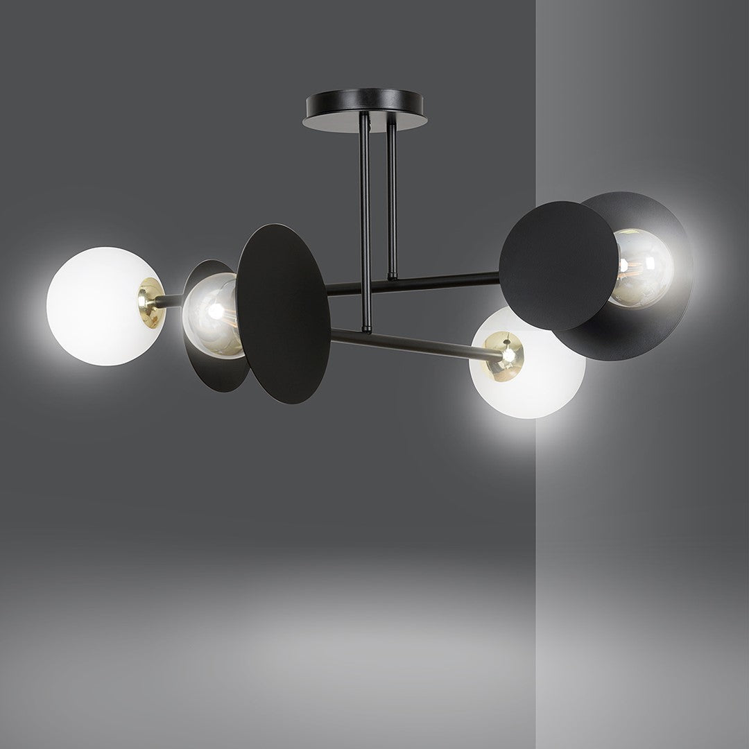 Nowoczesna lampa sufitowa NICEA czarna 4xE27 klosz BIAŁY geometryczne koła - LAITICA
