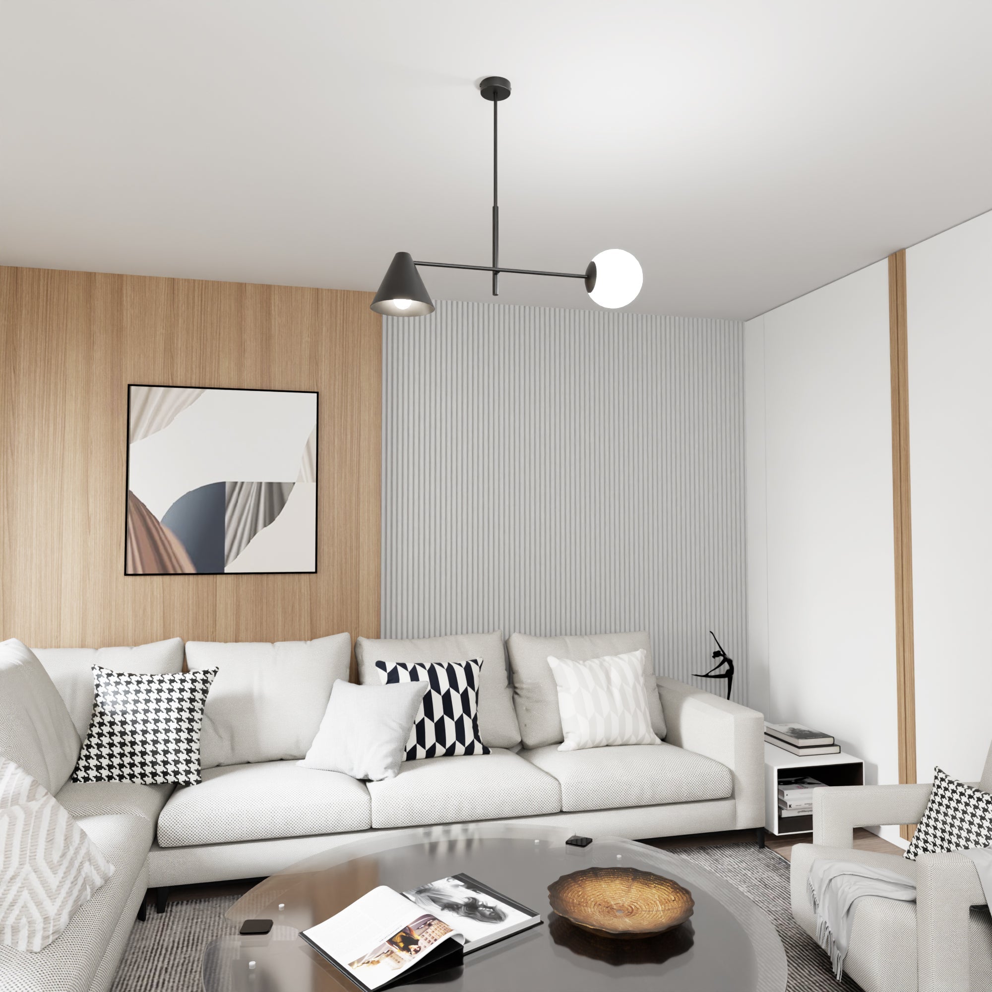 Nowoczesna lampa wisząca INEZ żyrandol 2 klosze E14 czarna industrialna - LAITICA