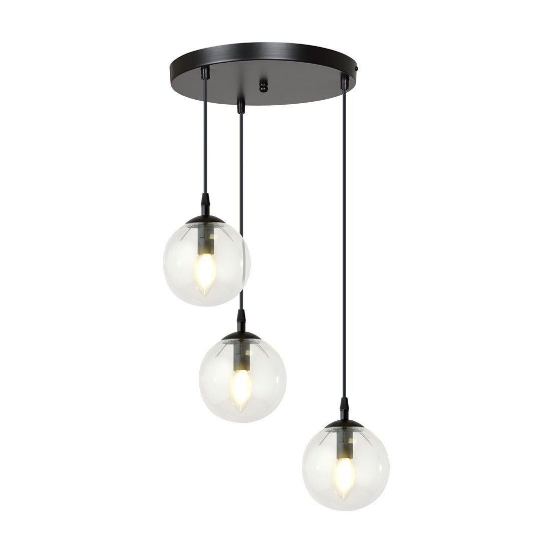 Nowoczesna lampa wisząca VEGAS czarna 3xE14 REGULOWANA klosz przeźroczysty - LAITICA