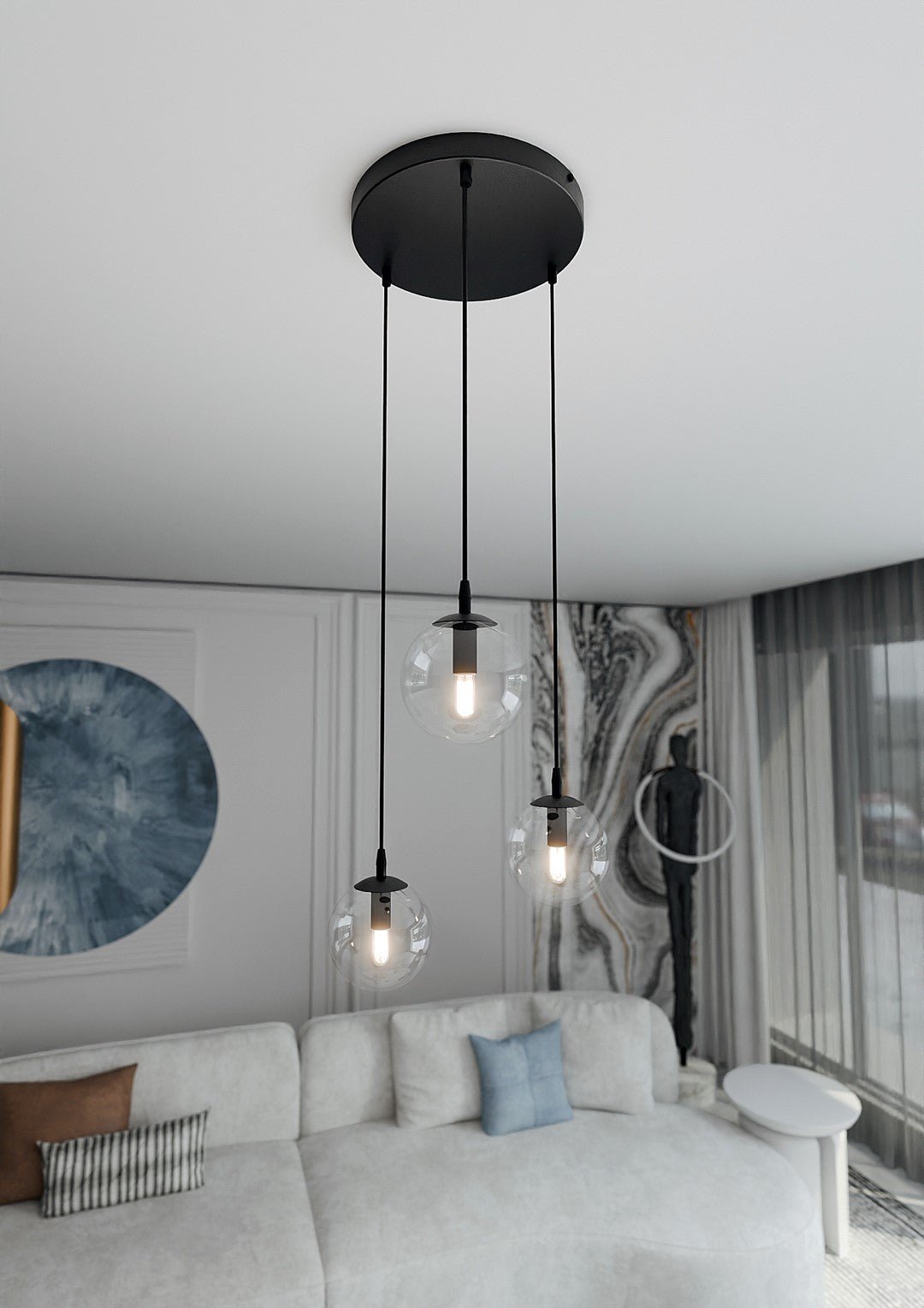 Nowoczesna lampa wisząca VEGAS czarna 3xE14 REGULOWANA klosz przeźroczysty - LAITICA