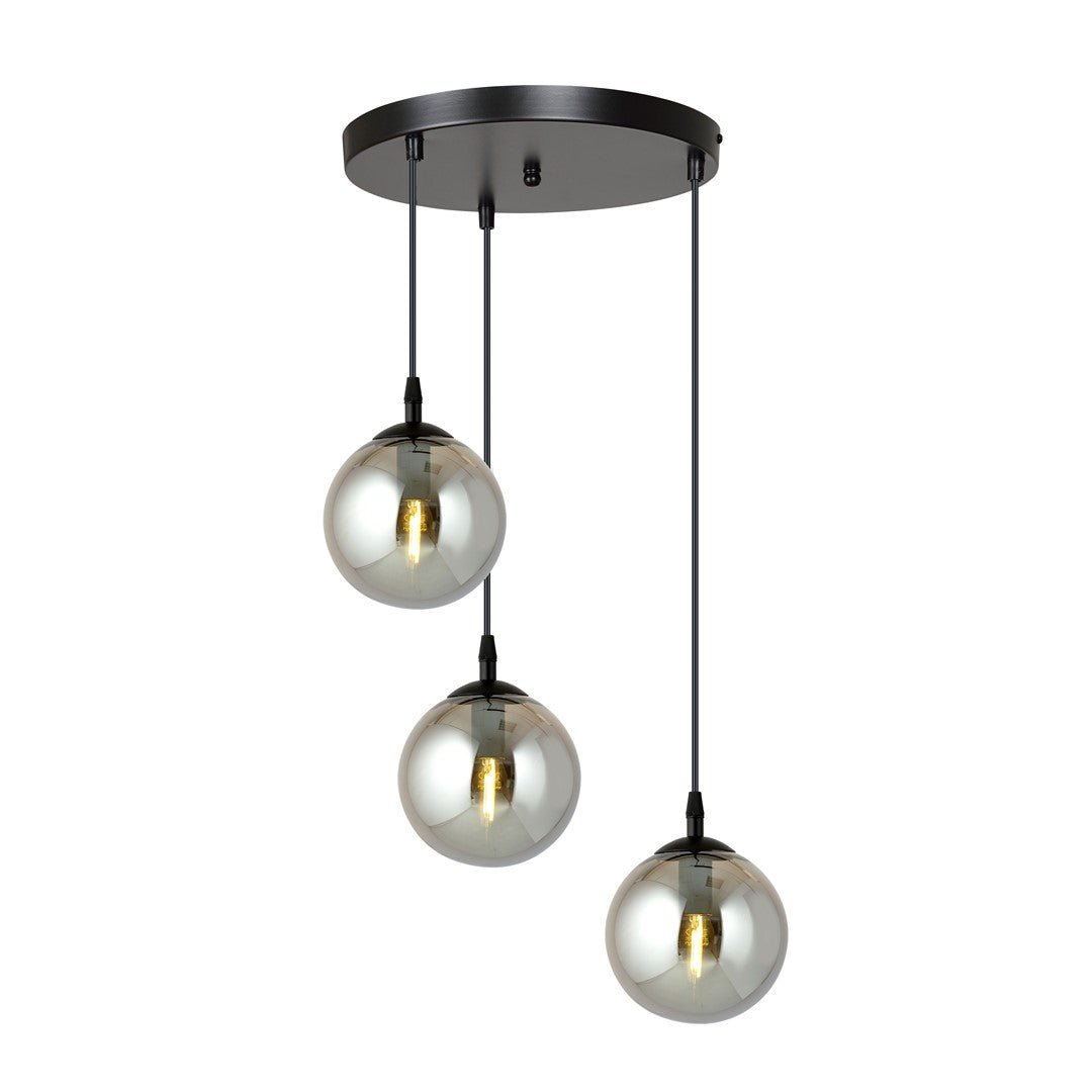 Nowoczesna lampa wisząca VEGAS czarna 3xE14 REGULOWANA szklany klosz grafit - LAITICA