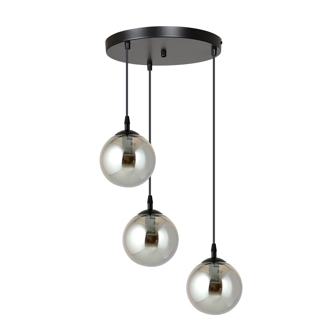 Nowoczesna lampa wisząca VEGAS czarna 3xE14 REGULOWANA szklany klosz grafit - LAITICA