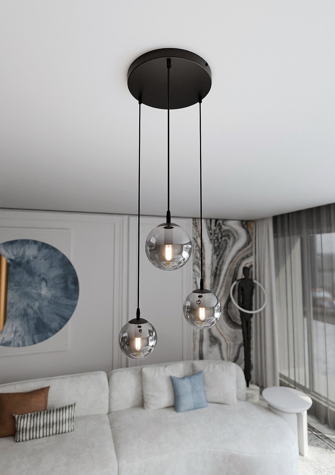 Nowoczesna lampa wisząca VEGAS czarna 3xE14 REGULOWANA szklany klosz grafit - LAITICA