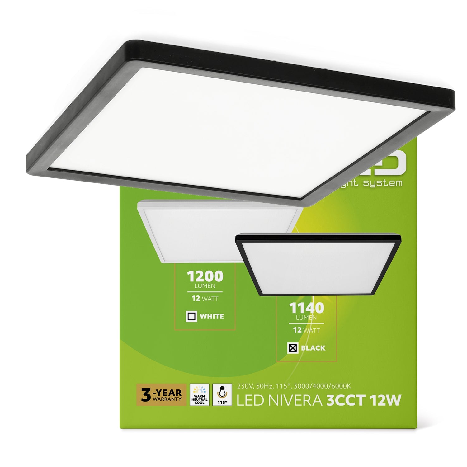 Nowoczesny plafon LED 12W sufitowy kwadratowy IP54 – 3 barwy światła 3000K / 4000K / 6000K | Uniwersalna oprawa LED do łazienki, kuchni i korytarza - LAITICA