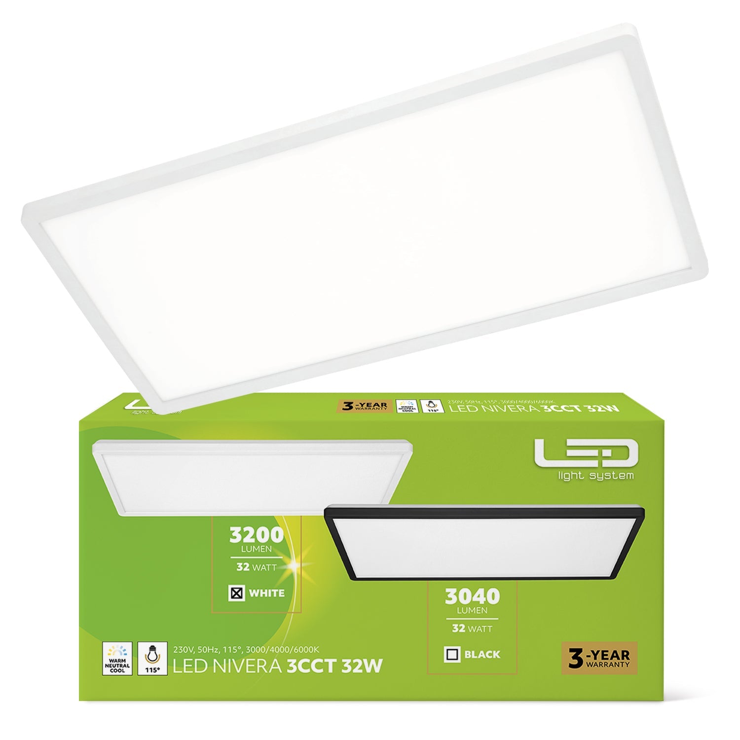 Nowoczesny plafon LED 32W sufitowy kwadratowy IP54 – 3 barwy światła 3000K / 4000K / 6000K | Uniwersalna oprawa LED do każdego wnętrza - LAITICA