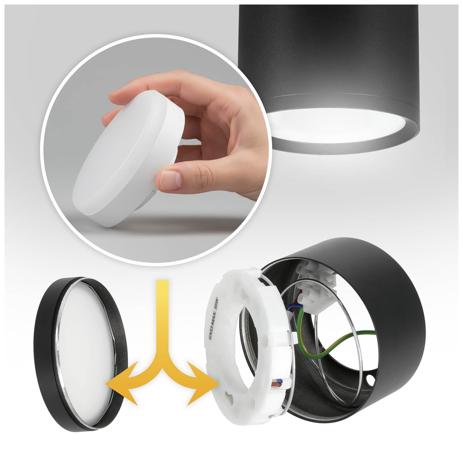 Oprawa Halogenowa Natynkowa Tuba Gx53 LED Spot Kinkiet Sufitowa czarny - LAITICA