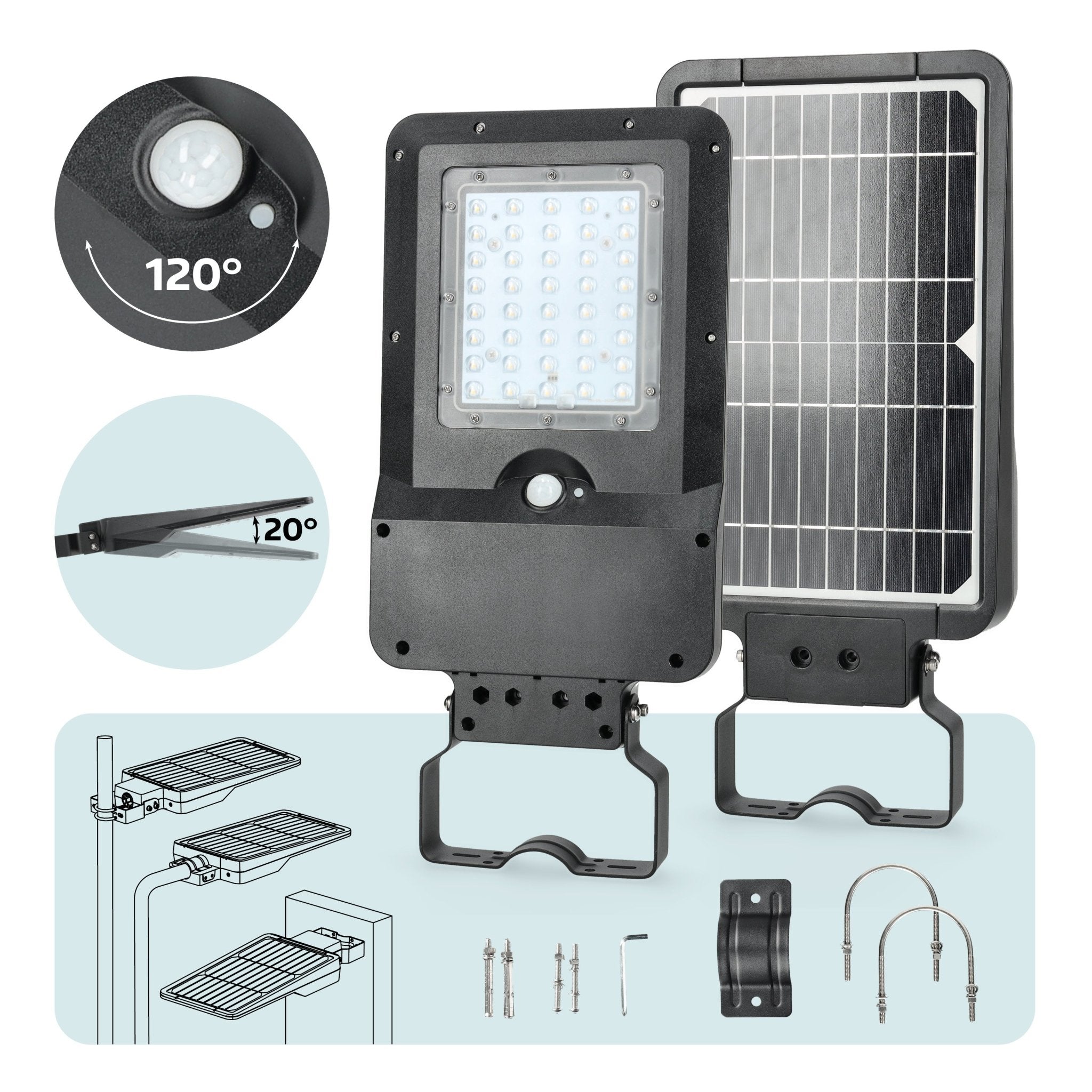 Oprawa Solarna Uliczna LED 15W Czujnik Ruchu Naświetlacz Barwa Neutralna - LAITICA