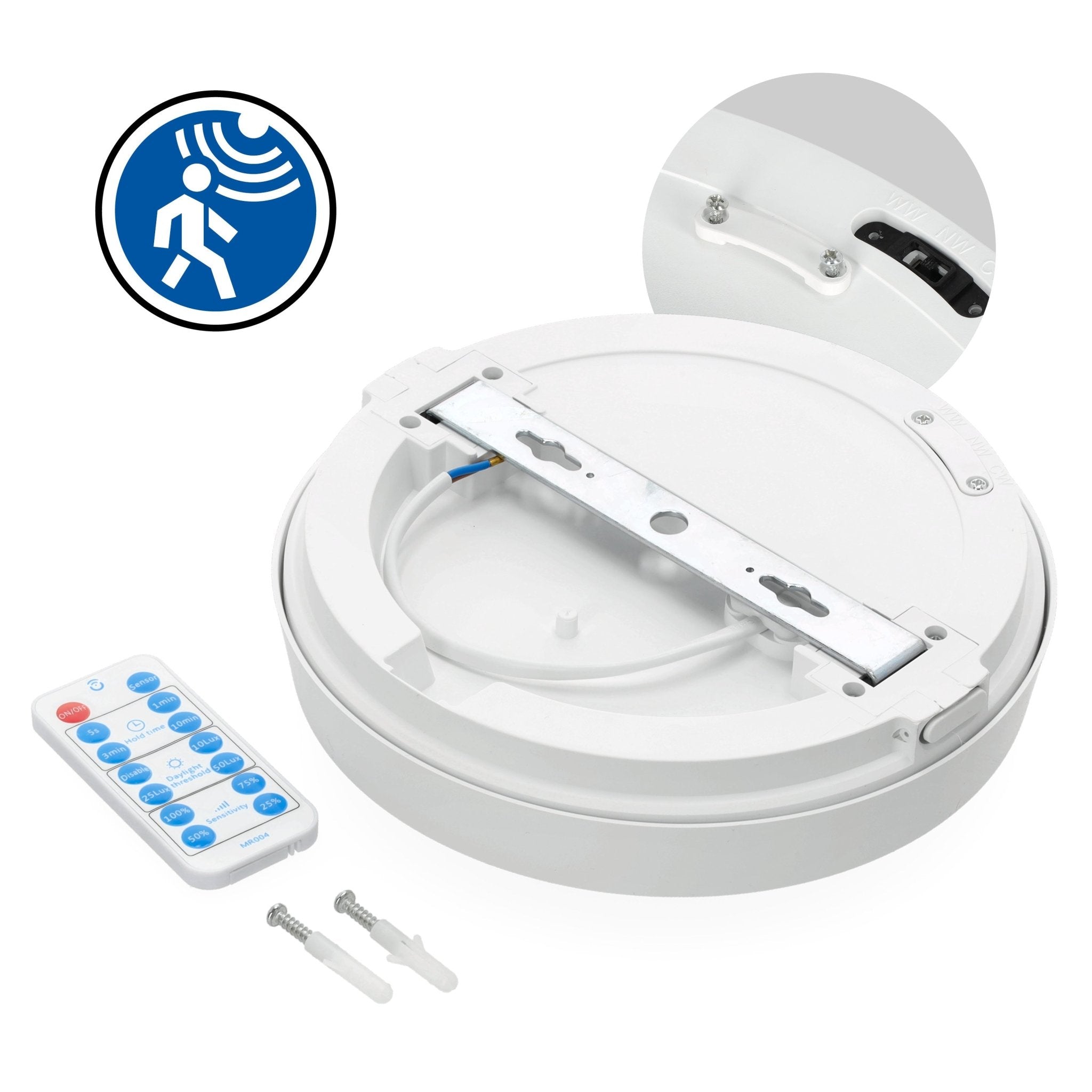 Oprawa Sufitowa 12W Plafon Czujnik Ruchu CCT Regulacja IP65 Biały + pilot - LAITICA