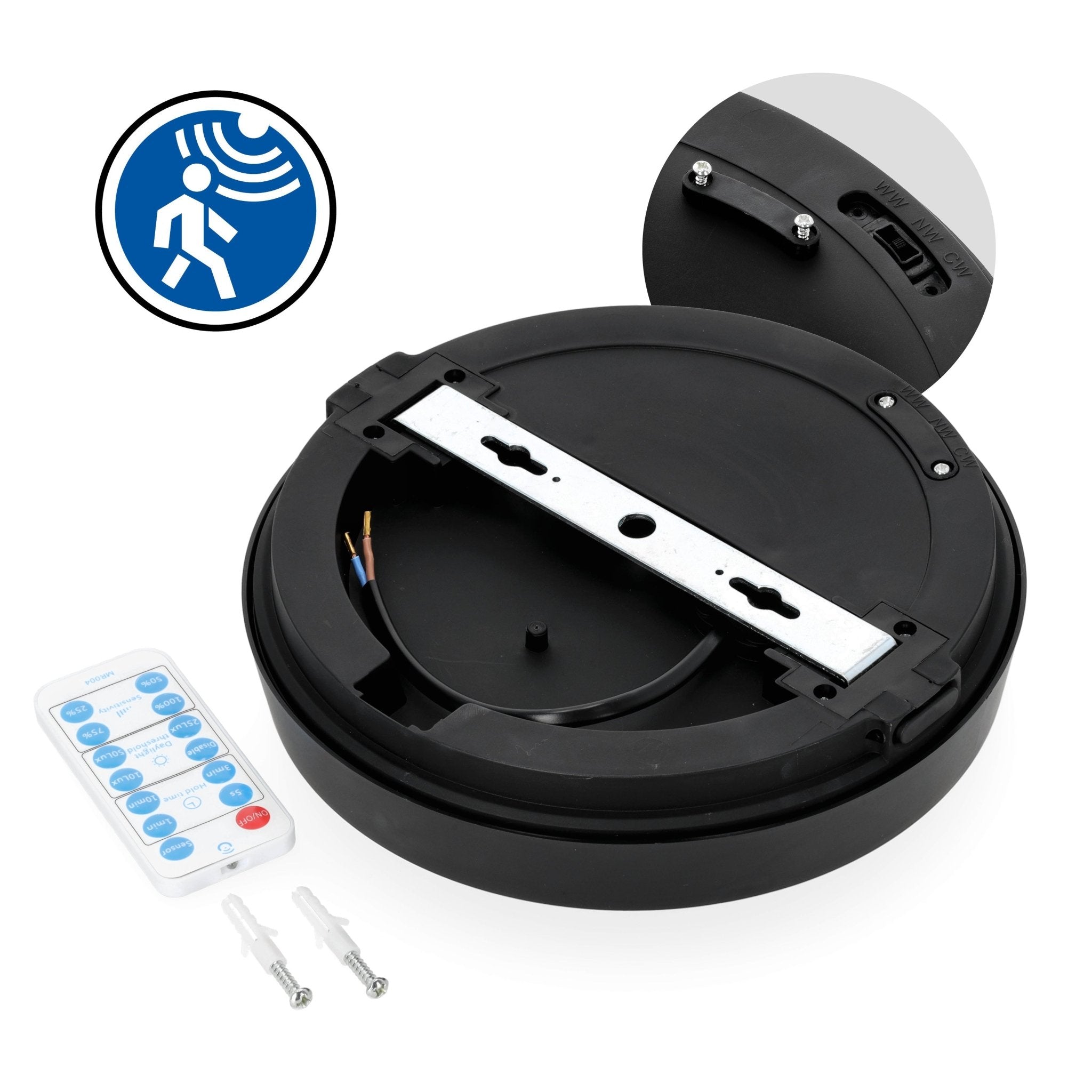 Oprawa Sufitowa 12W Plafon Czujnik Ruchu CCT Regulacja IP65 Czarny + pilot - LAITICA