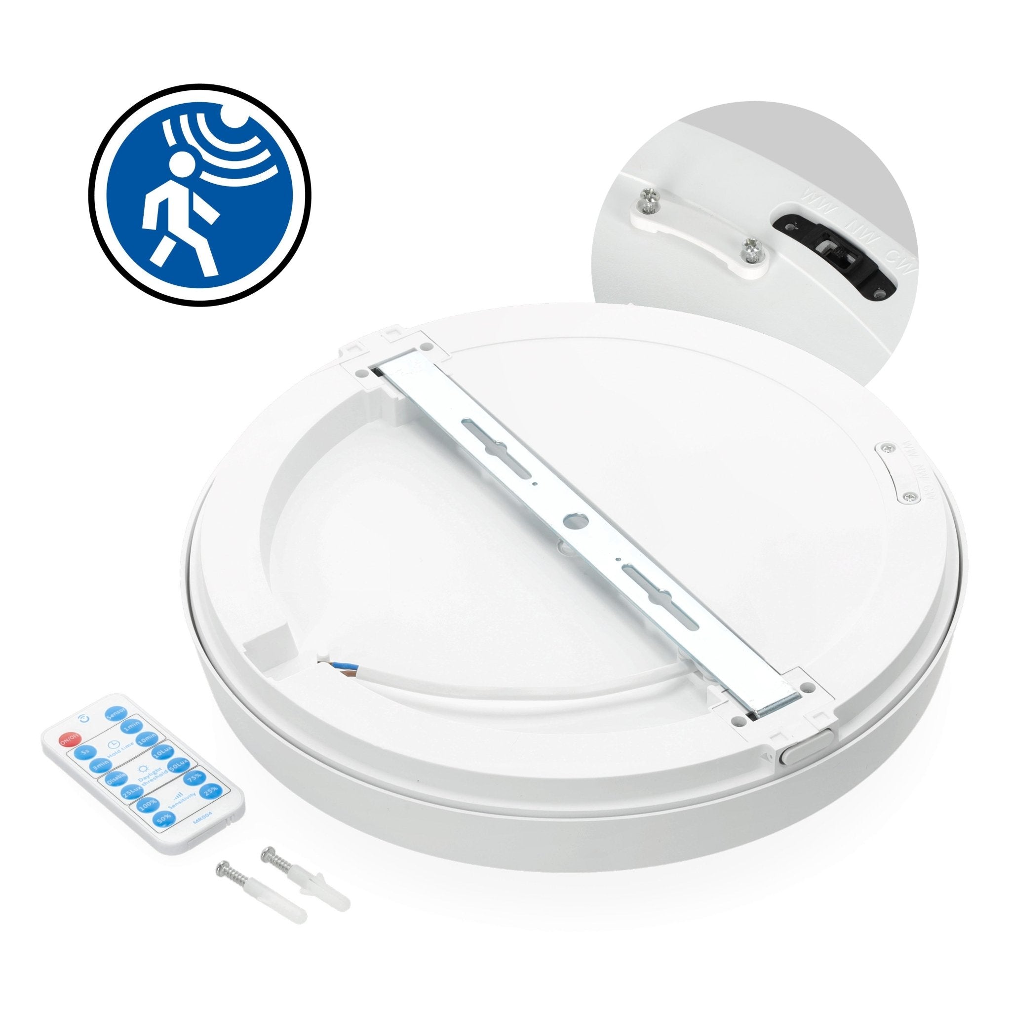 Oprawa Sufitowa 18W Plafon Czujnik Ruchu CCT Regulacja IP65 Biały + pilot - LAITICA