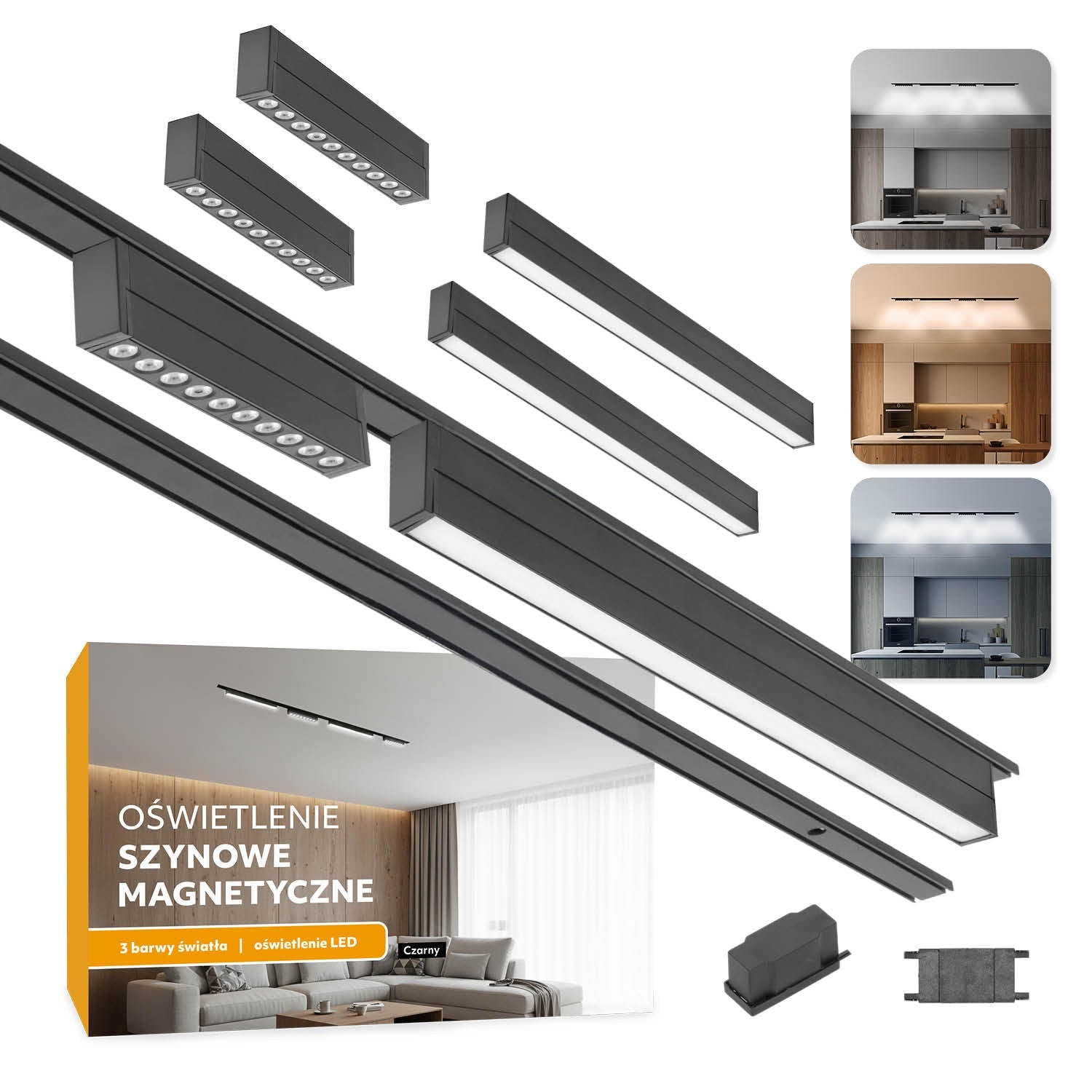 Oświetlenie szynowe magnetyczne 2×1 m + 2× lampa LED 10W + 2× LED 20W 3CCT - LAITICA