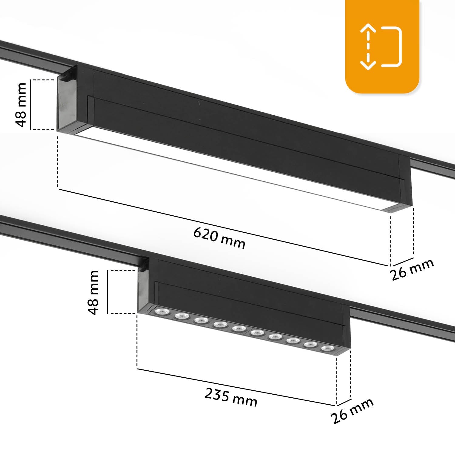 Oświetlenie szynowe magnetyczne 2×1 m + 2× LED 10W + 2× LED 20W 3CCT czarne L - LAITICA