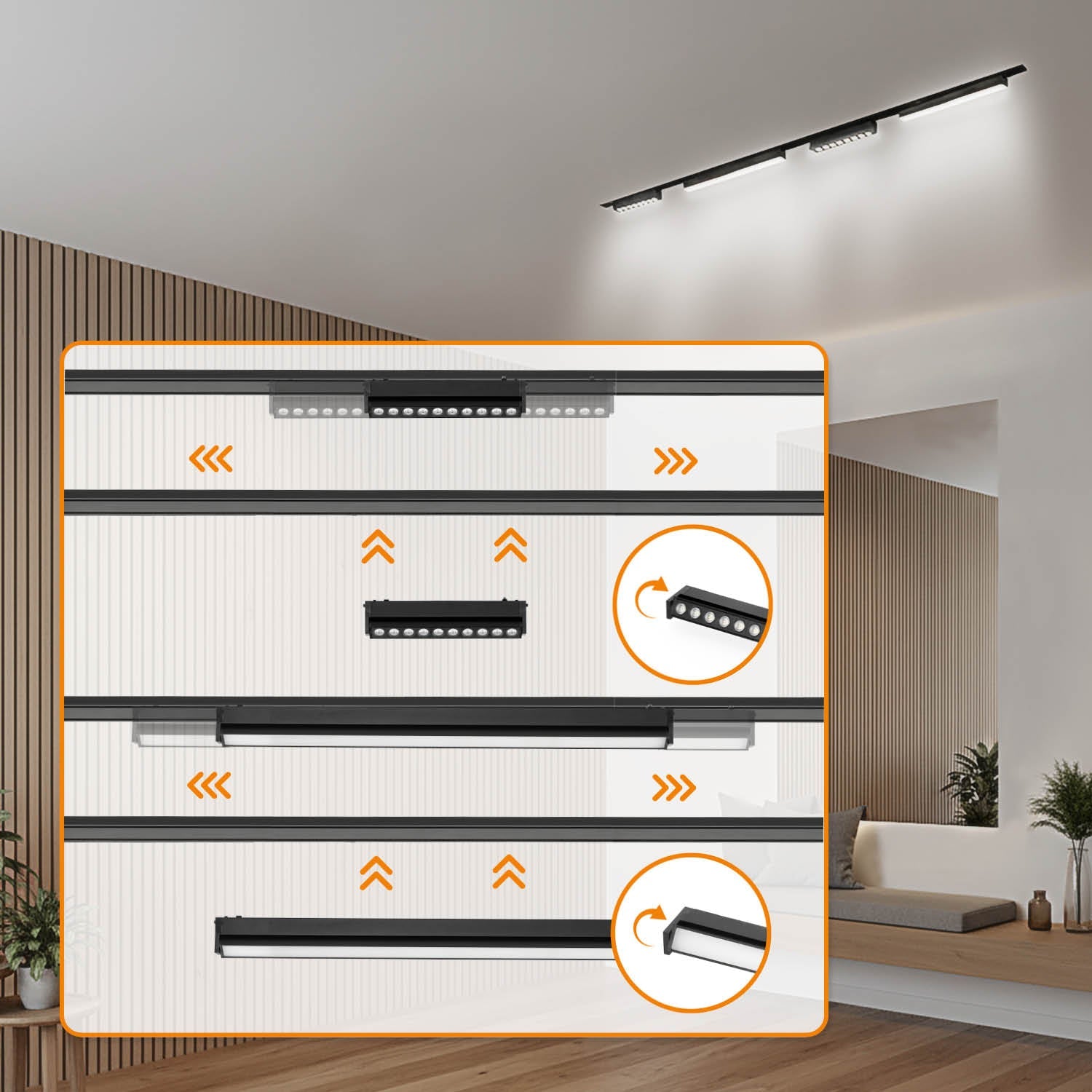 Oświetlenie szynowe magnetyczne 2×1 m + 2× LED 10W + 2× LED 20W 3CCT czarne L - LAITICA