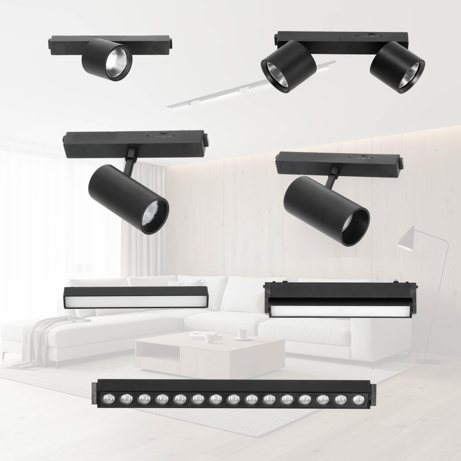 Oświetlenie szynowe magnetyczne 2×1 m + 2× LED 10W + 2× LED 20W 3CCT czarne L - LAITICA