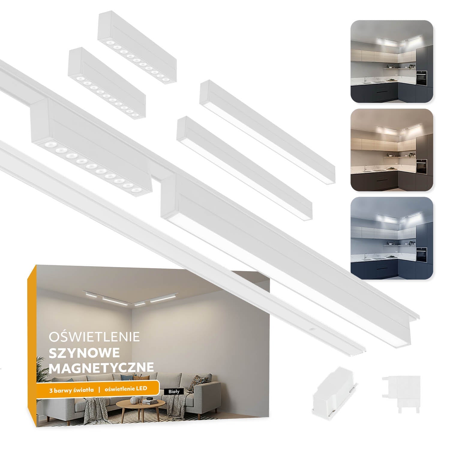 Oświetlenie szynowe magnetyczne LED 2m + lampy 10W i 20W 3CCT - LAITICA