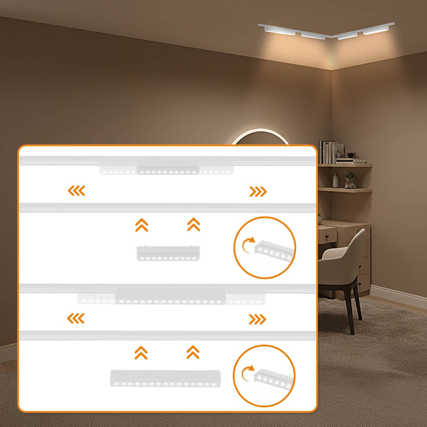 Oświetlenie szynowe magnetyczne LED 2x1m + 2x R2 10W + 2x R2 15W | Łącznik L | Białe - LAITICA