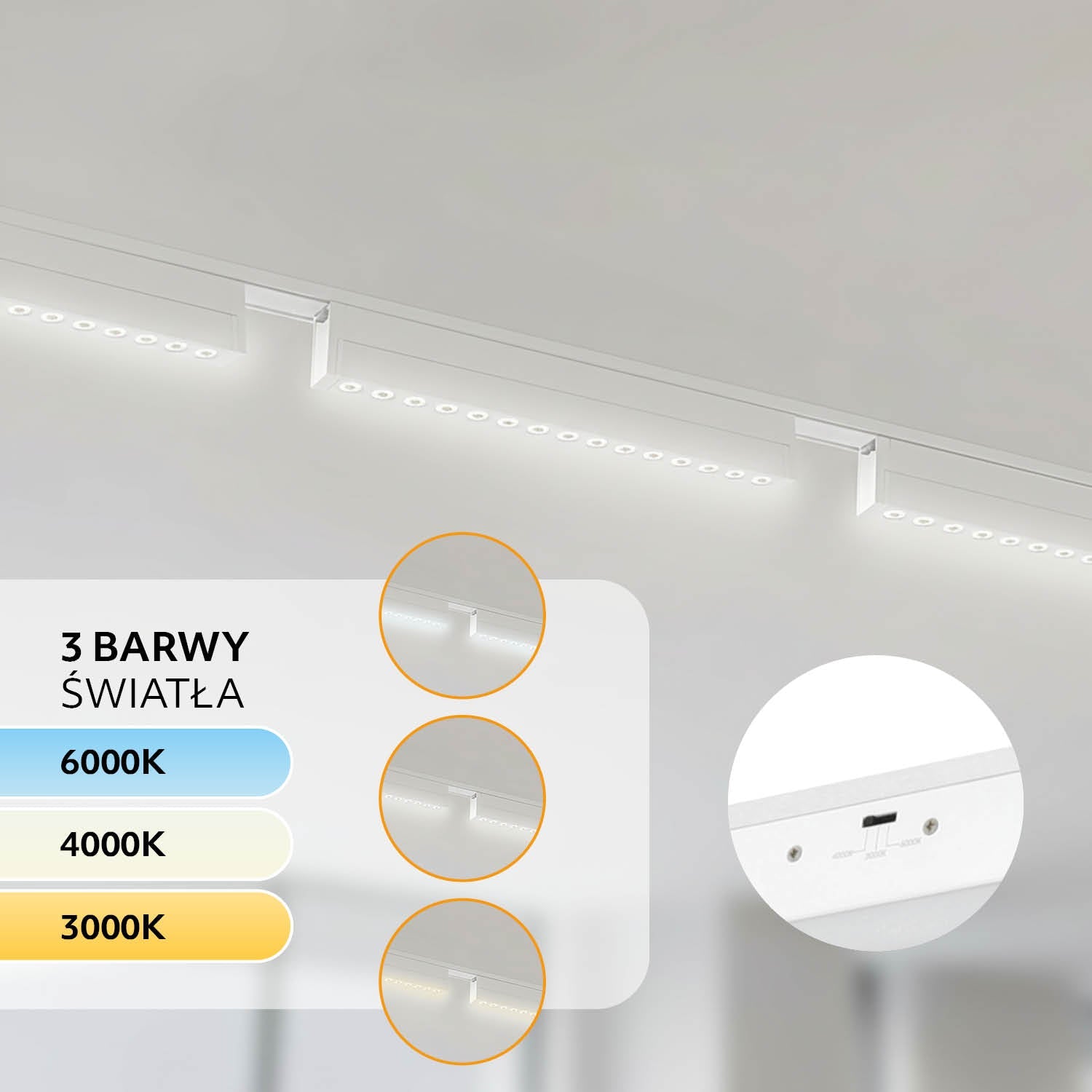 Oświetlenie szynowe magnetyczne LED 2x1m + 2x R2 10W + 2x R2 15W | Łącznik L | Białe - LAITICA