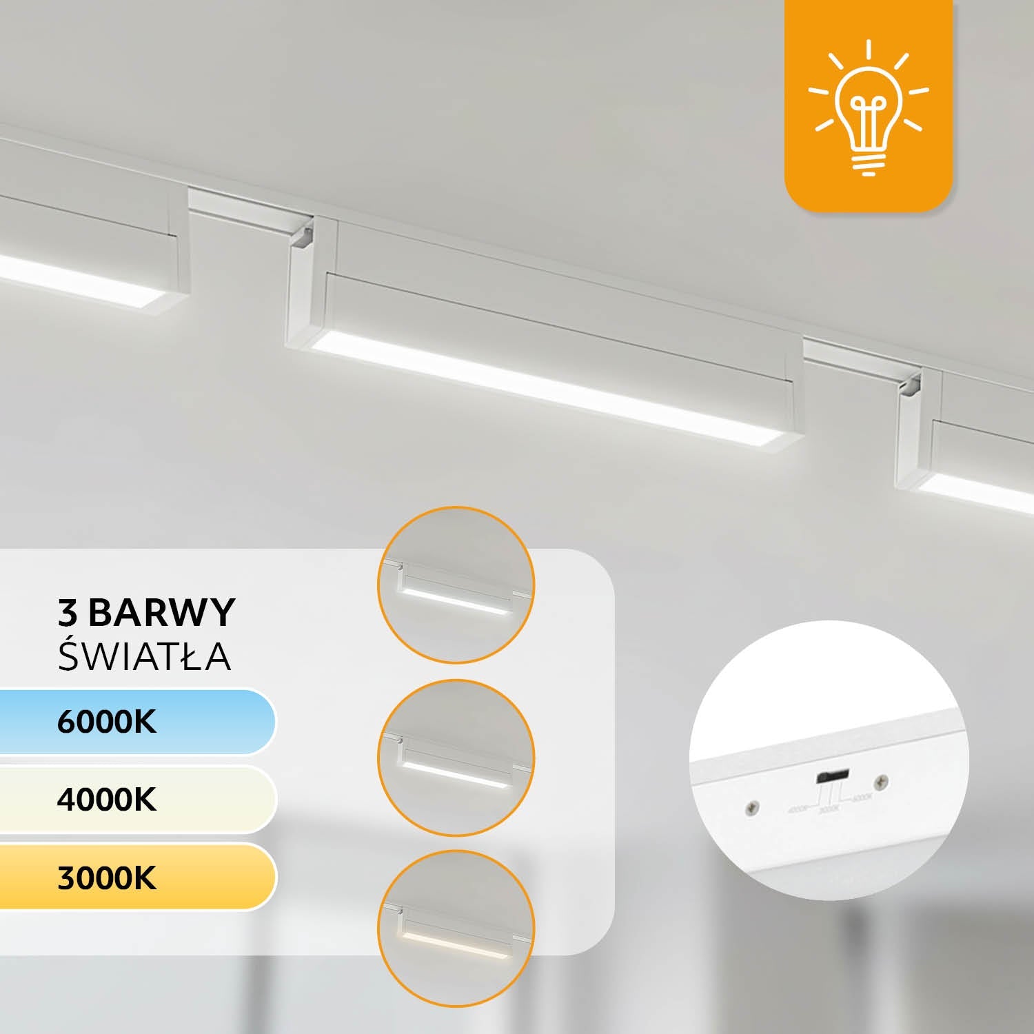Oświetlenie szynowe magnetyczne LED 2x1m + 5x 10W liniowa 3CCT | Łącznik L | Białe - LAITICA