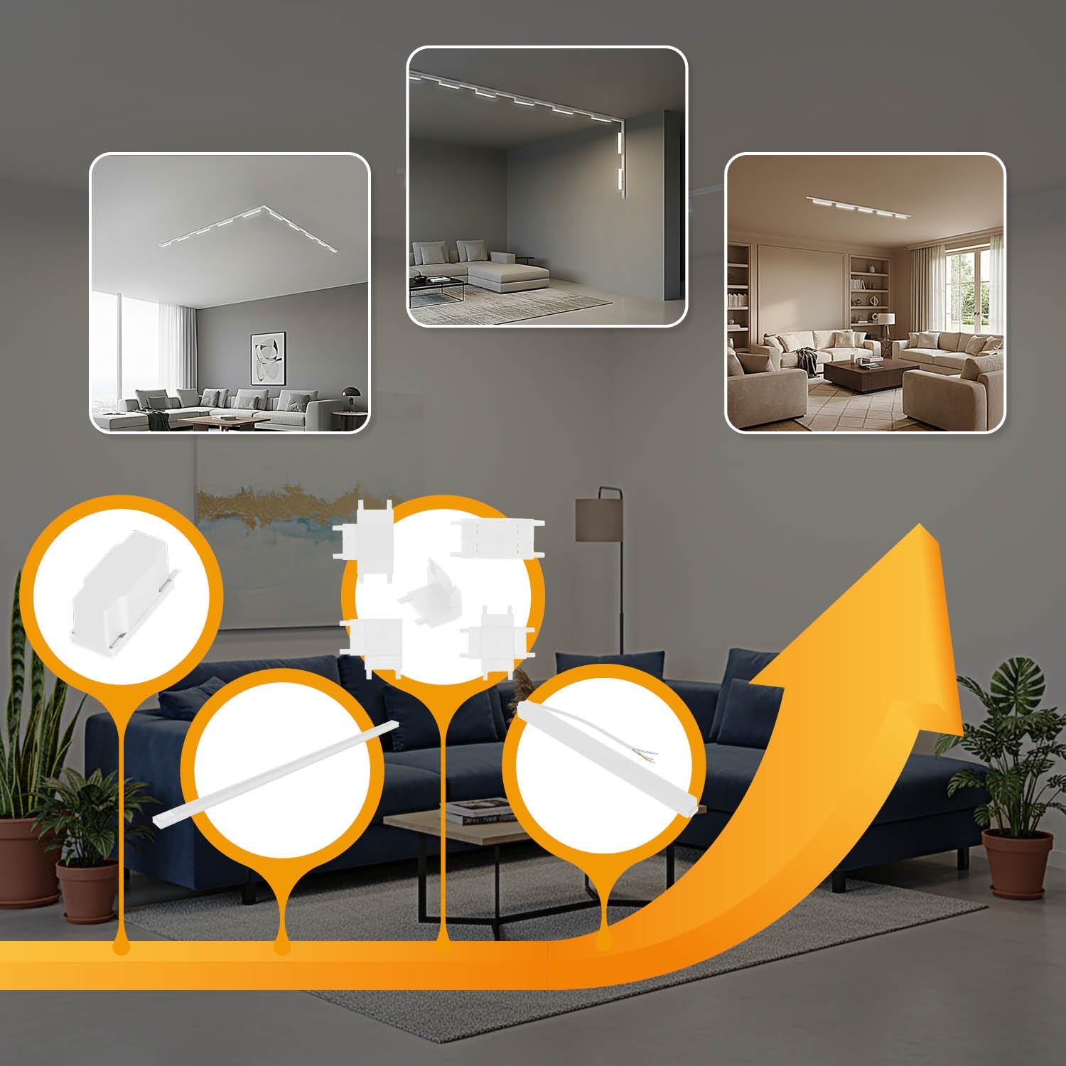 Oświetlenie szynowe magnetyczne LED 2x1m + 5x 10W liniowa 3CCT | Łącznik prosty | Białe - LAITICA