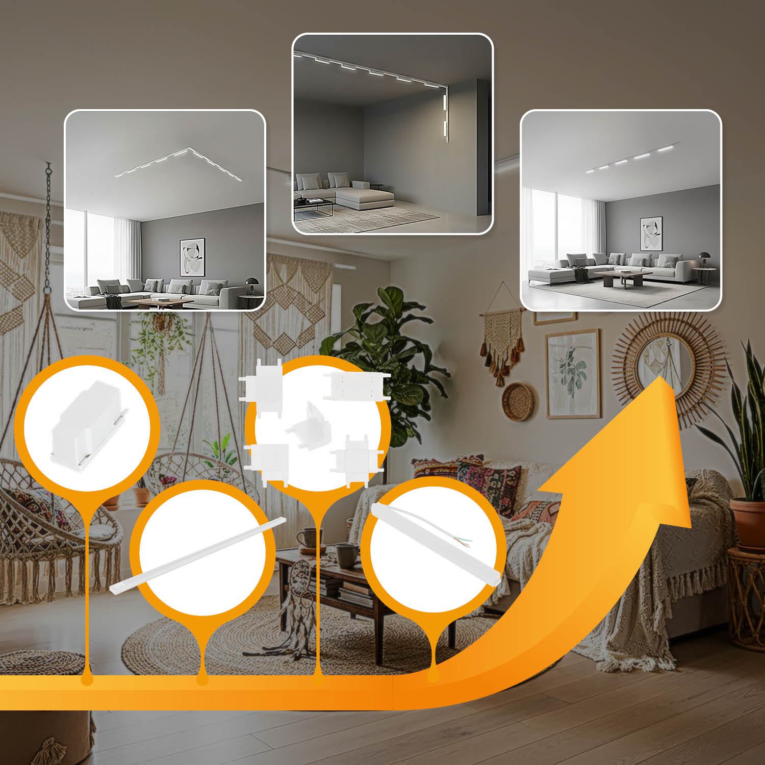 Oświetlenie szynowe magnetyczne LED 2x1m + 5x 10W liniowa | Łącznik L | Białe - LAITICA