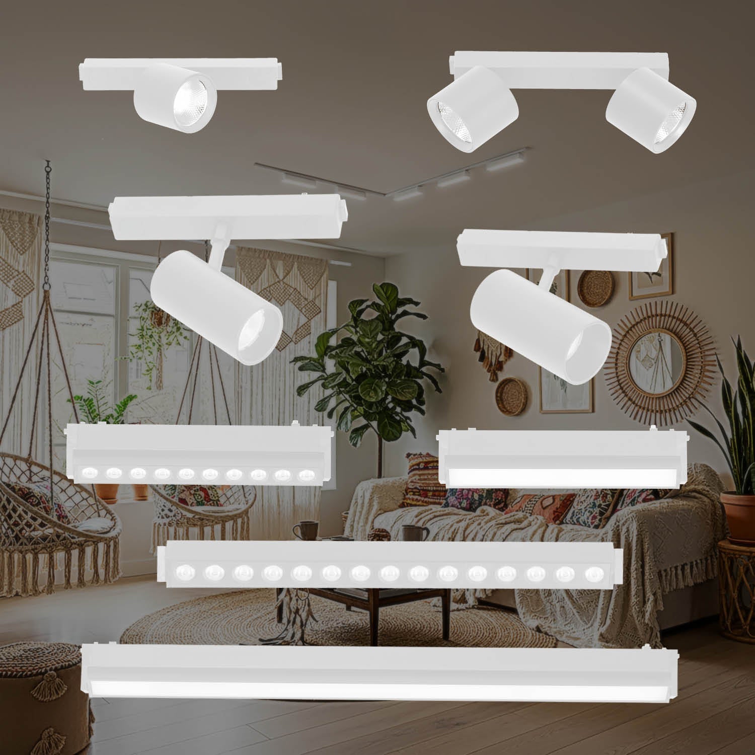 Oświetlenie szynowe magnetyczne LED 2x1m + 5x 10W liniowa | Łącznik L | Białe - LAITICA