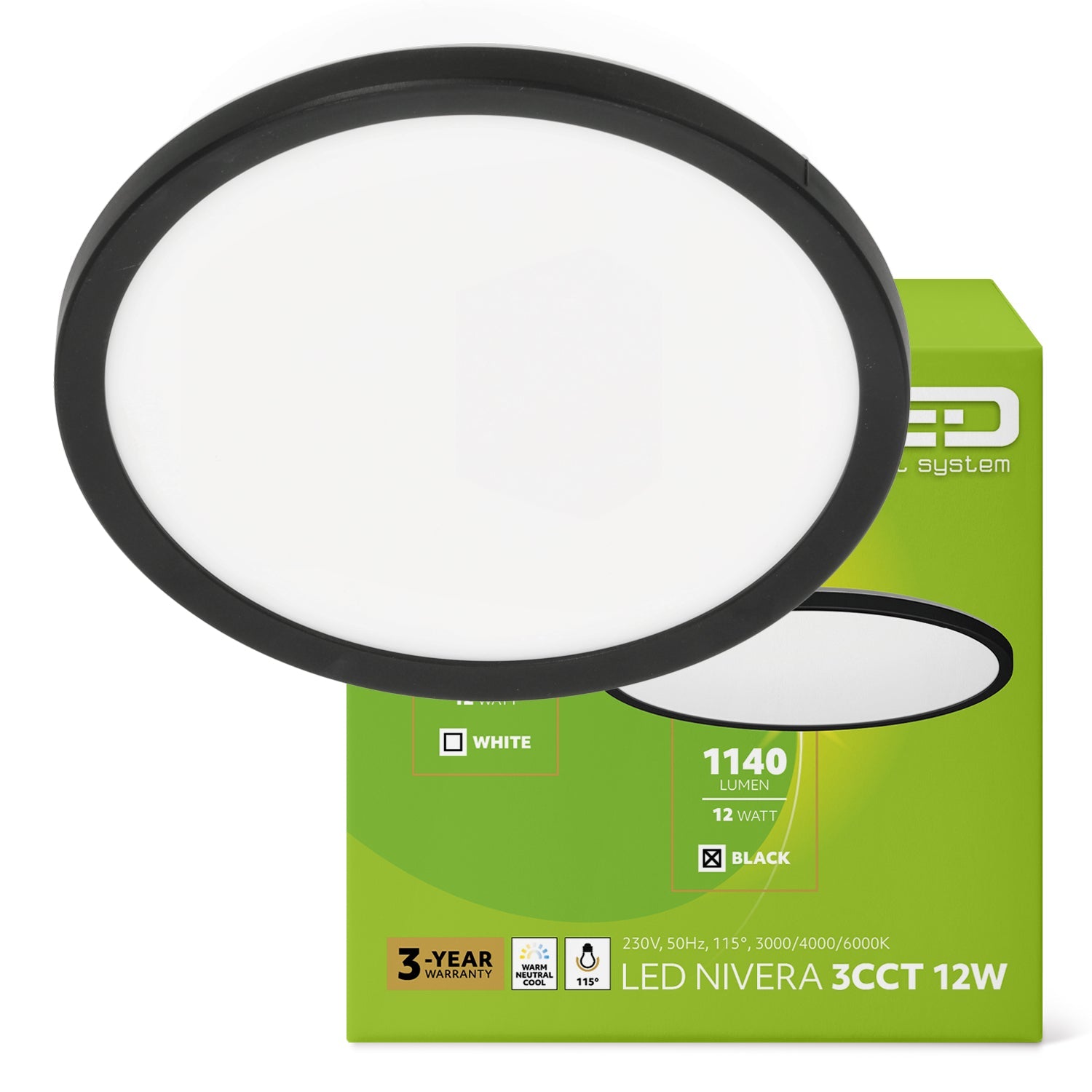 Plafon LED 12W IP54 lampa sufitowa 3 barwy światła 3000K/4000K/6000K - LAITICA